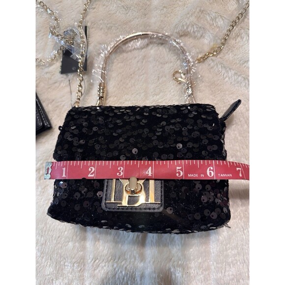 Badgley Mischka Black Sequin Metal Handle Bag 5x6x3 BONUS CC wallet - Picture 6 of 8